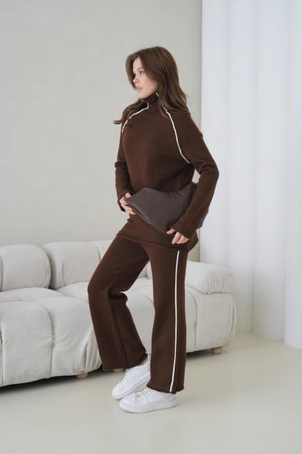 Kadın Balıkçı Yaka Kazak Pantolon İkili Triko Takım