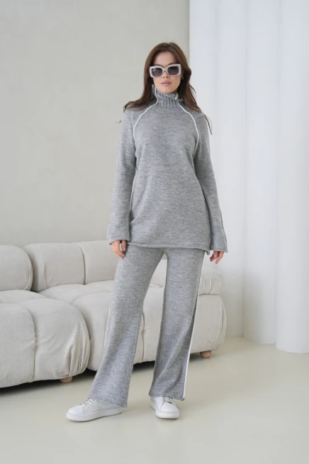 Kadın Balıkçı Yaka Kazak Pantolon İkili Triko Takım