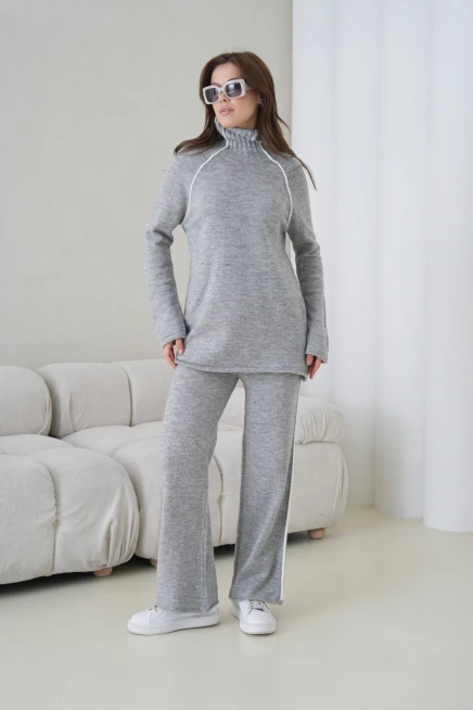 Kadın Balıkçı Yaka Kazak Pantolon İkili Triko Takım