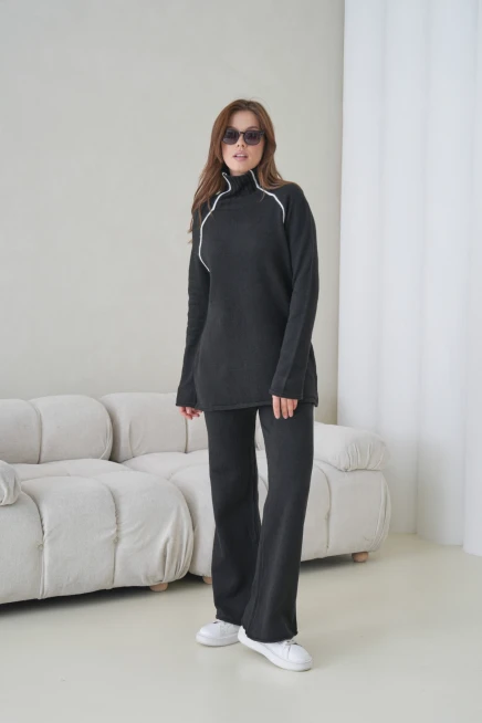 Kadın Balıkçı Yaka Kazak Pantolon İkili Triko Takım