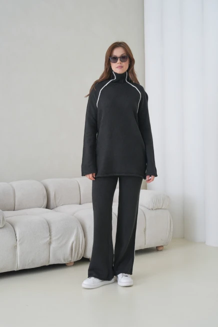Kadın Balıkçı Yaka Kazak Pantolon İkili Triko Takım