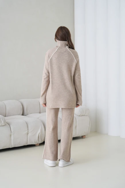 Kadın Balıkçı Yaka Kazak Pantolon İkili Triko Takım