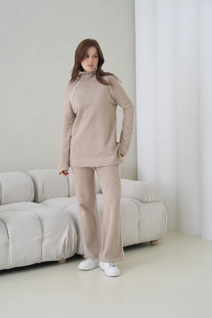 Kadın Balıkçı Yaka Kazak Pantolon İkili Triko Takım