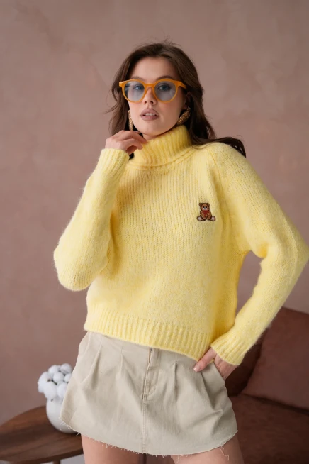 Kadın Balıkçı Yaka Nakış Detaylı Yumuşak Dokulu Kaşkorse Triko Kazak