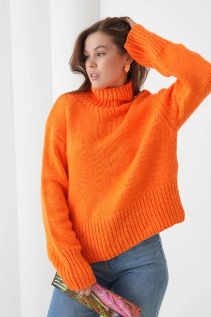 Kadın Balıkçı Yaka Oversize Kaşkarse Triko Kazak