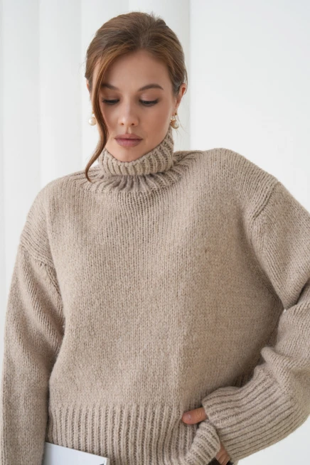 Kadın Balıkçı Yaka Oversize Kaşkarse Triko Kazak