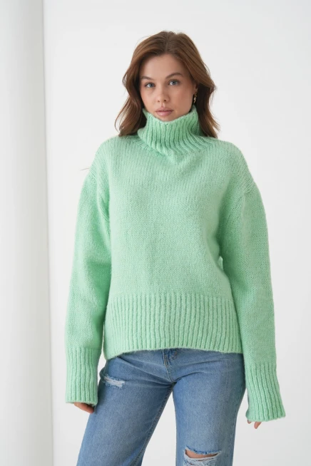 Kadın Balıkçı Yaka Oversize Kaşkarse Triko Kazak