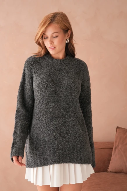 Kadın Bisiklet Bürümcük Yaka Yumuşak Dokulu Oversize Triko Kazak