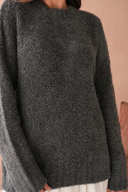 Kadın Bisiklet Bürümcük Yaka Yumuşak Dokulu Oversize Triko Kazak