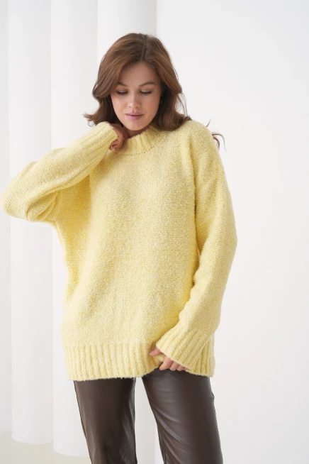 Kadın Bisiklet Bürümcük Yaka Yumuşak Dokulu Oversize Triko Kazak