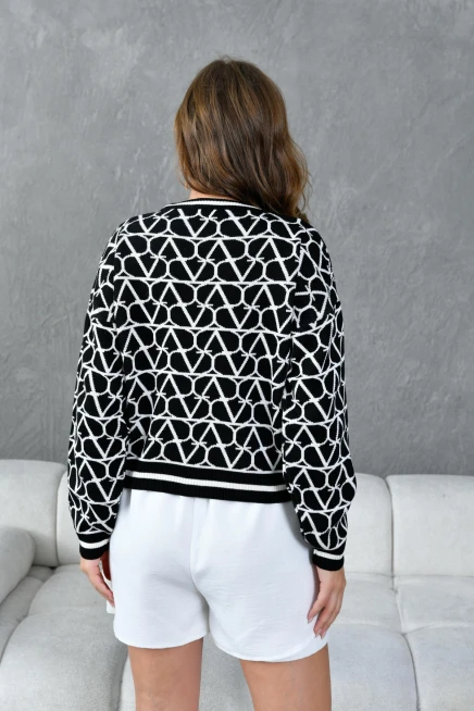 Kadın Bisiklet Yaka Desenli Oversize Triko Kazak