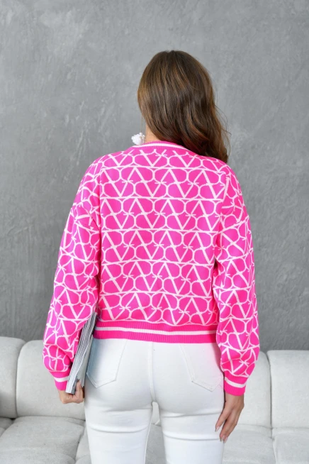 Kadın Bisiklet Yaka Desenli Oversize Triko Kazak