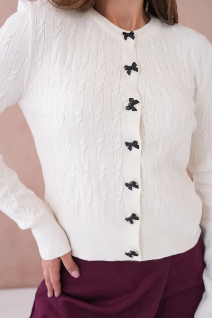 Kadın Bisiklet Yaka Düğme Detay Saç Örgü Yumuşak Dokulu Triko Hırka 