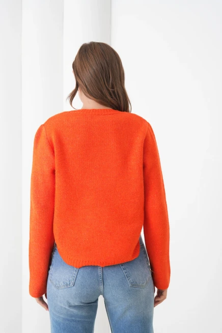 Kadın Bisiklet Yaka Düğme Detay Yırtmaçlı Triko Kazak