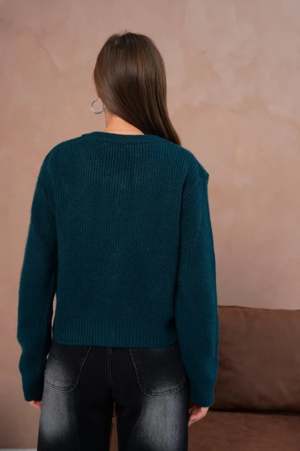 Kadın Bisiklet Yaka Fermuar Kapama Nakışlı Kaşkorse Triko Hırka