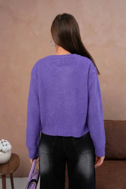 Kadın Bisiklet Yaka Fermuar Kapama Nakışlı Kaşkorse Triko Hırka