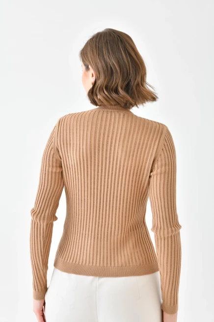 Kadın Bisiklet Yaka Örgü Detay Triko Kazak