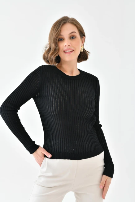 Kadın Bisiklet Yaka Örgü Detay Triko Kazak