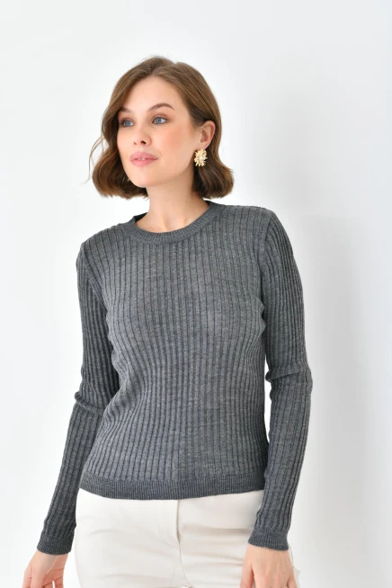 Kadın Bisiklet Yaka Örgü Detay Triko Kazak