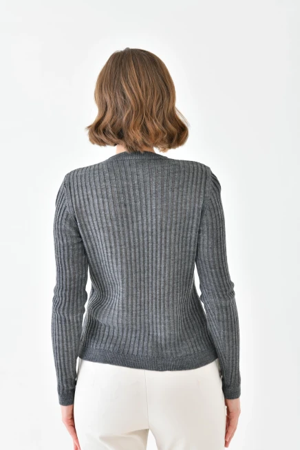 Kadın Bisiklet Yaka Örgü Detay Triko Kazak