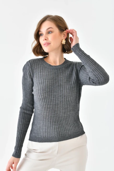 Kadın Bisiklet Yaka Örgü Detay Triko Kazak