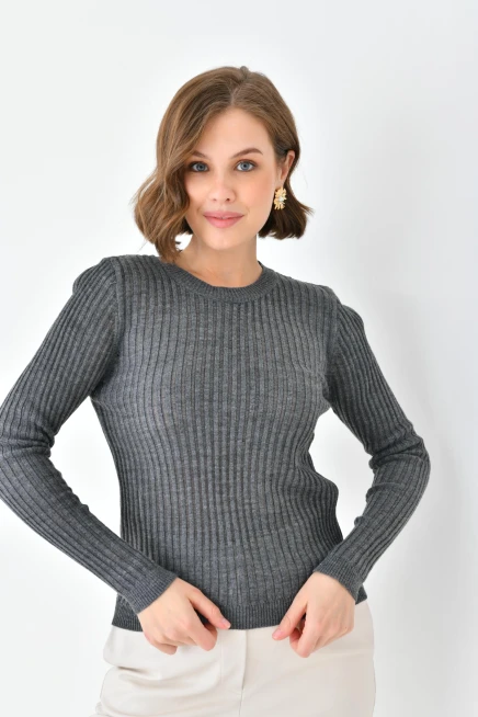 Kadın Bisiklet Yaka Örgü Detay Triko Kazak