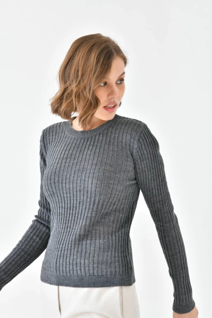 Kadın Bisiklet Yaka Örgü Detay Triko Kazak