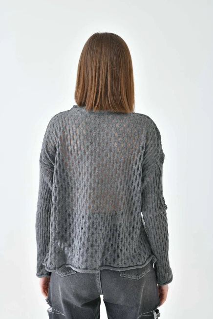 Kadın Bisiklet Yaka Örgü Detay Triko Kazak