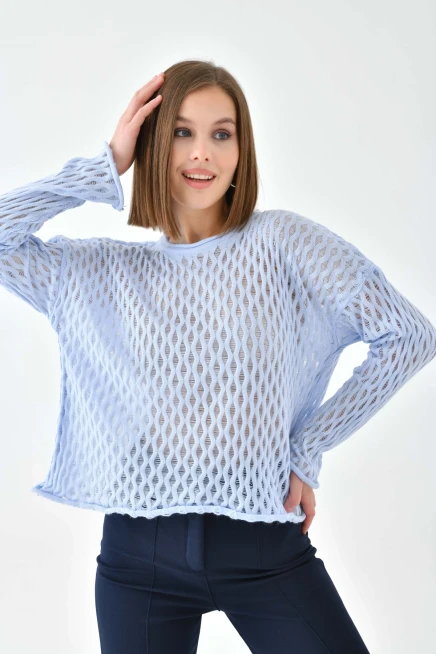 Kadın Bisiklet Yaka Örgü Detay Triko Kazak