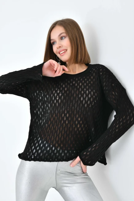 Kadın Bisiklet Yaka Örgü Detay Triko Kazak