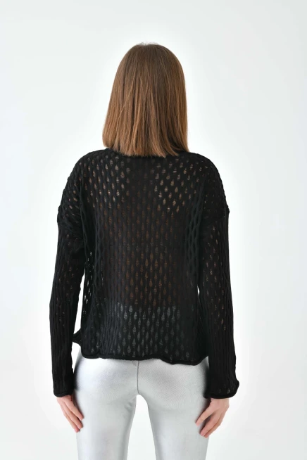 Kadın Bisiklet Yaka Örgü Detay Triko Kazak