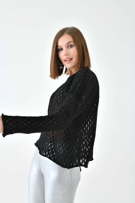 Kadın Bisiklet Yaka Örgü Detay Triko Kazak