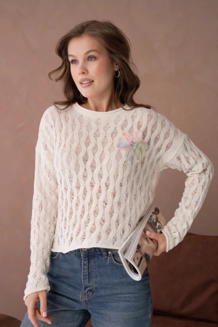 Kadın Bisiklet Yaka Örgü Detay Triko Kazak