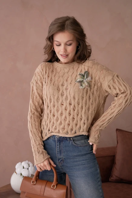 Kadın Bisiklet Yaka Örgü Detay Triko Kazak