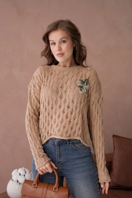 Kadın Bisiklet Yaka Örgü Detay Triko Kazak