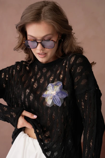 Kadın Bisiklet Yaka Örgü Detay Triko Kazak