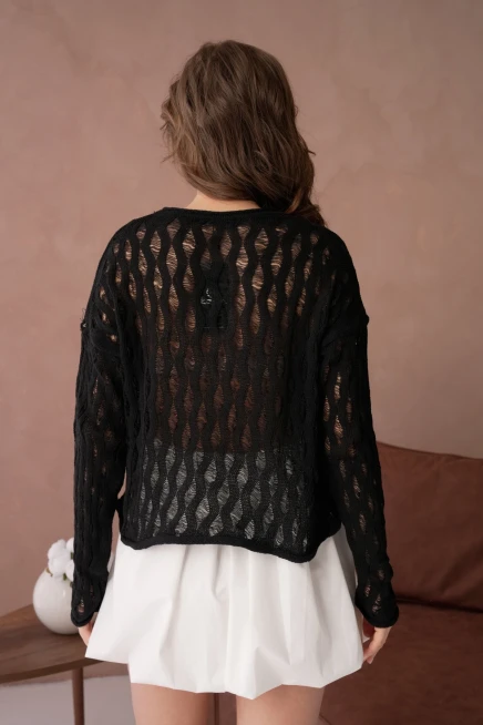 Kadın Bisiklet Yaka Örgü Detay Triko Kazak