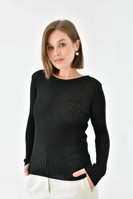 Kadın Bisiklet Yaka Slim Fit Kaşkorse Triko Kazak