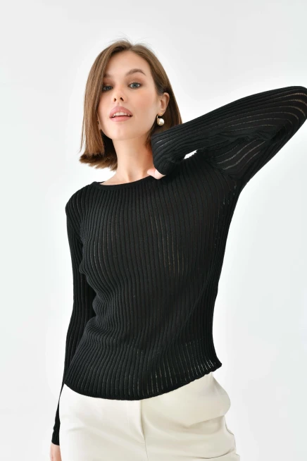 Kadın Bisiklet Yaka Slim Fit Kaşkorse Triko Kazak