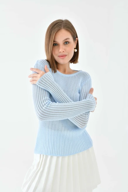 Kadın Bisiklet Yaka Slim Fit Kaşkorse Triko Kazak