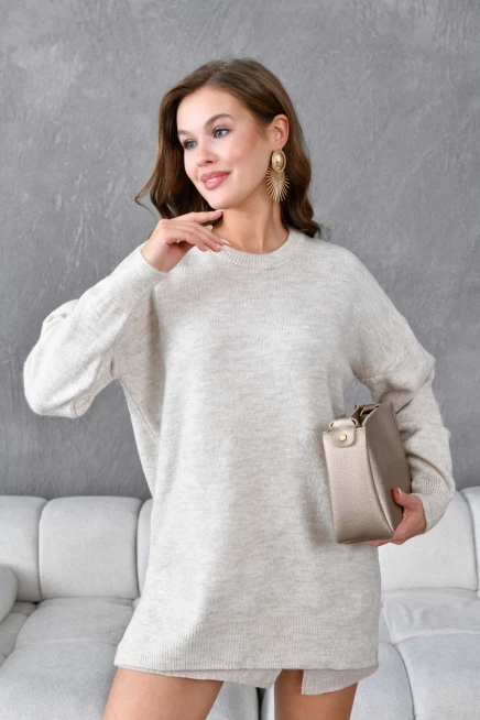 Kadın Bisiklet Yaka Yırtmaçlı Oversize Triko Kazak