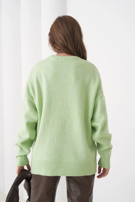 Kadın Bisiklet Yaka Yırtmaçlı Oversize Triko Kazak