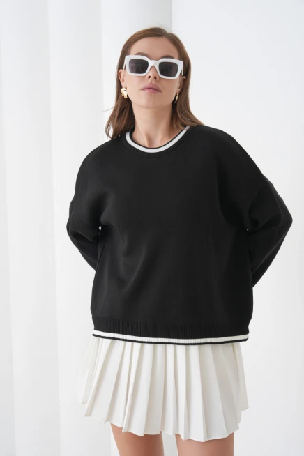 Kadın Bisiklet Yaka Yumuşak Dokulu Oversize Triko Kazak