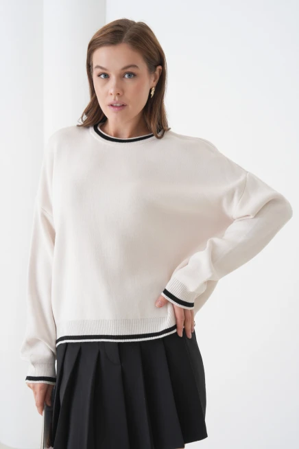 Kadın Bisiklet Yaka Yumuşak Dokulu Oversize Triko Kazak