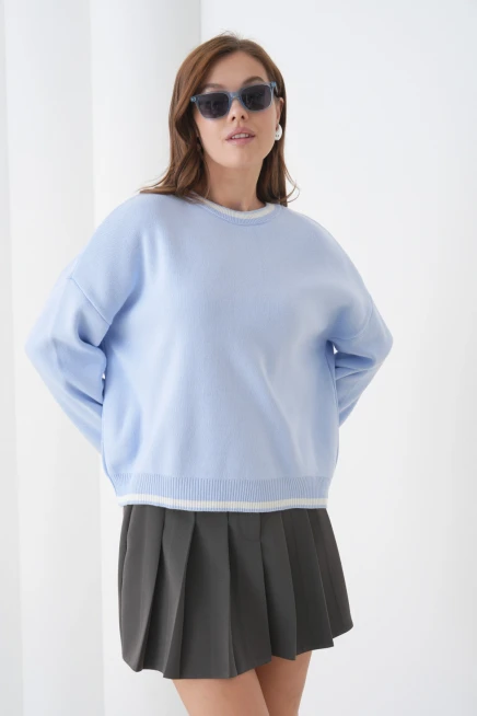 Kadın Bisiklet Yaka Yumuşak Dokulu Oversize Triko Kazak