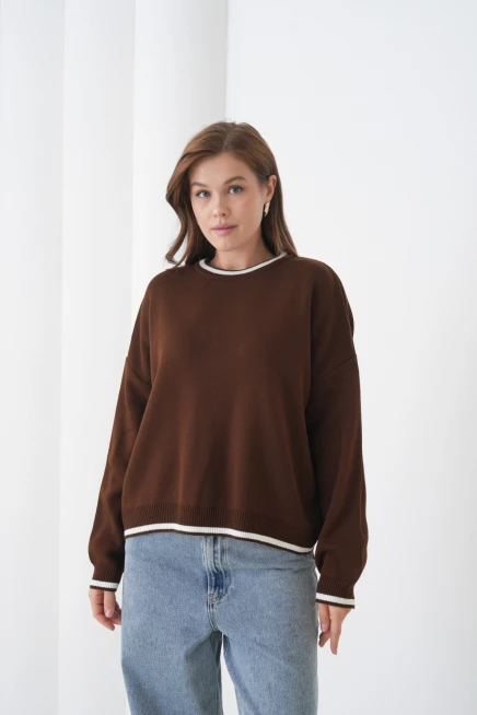 Kadın Bisiklet Yaka Yumuşak Dokulu Oversize Triko Kazak