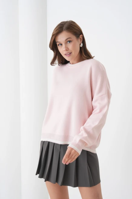 Kadın Bisiklet Yaka Yumuşak Dokulu Oversize Triko Kazak