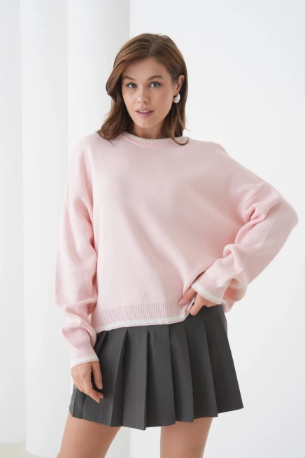 Kadın Bisiklet Yaka Yumuşak Dokulu Oversize Triko Kazak