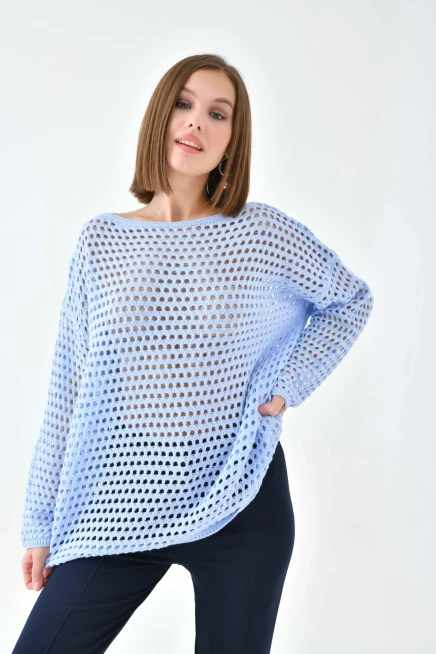 Kadın Kayık Yaka Örgü Detay Oversize Triko Kazak