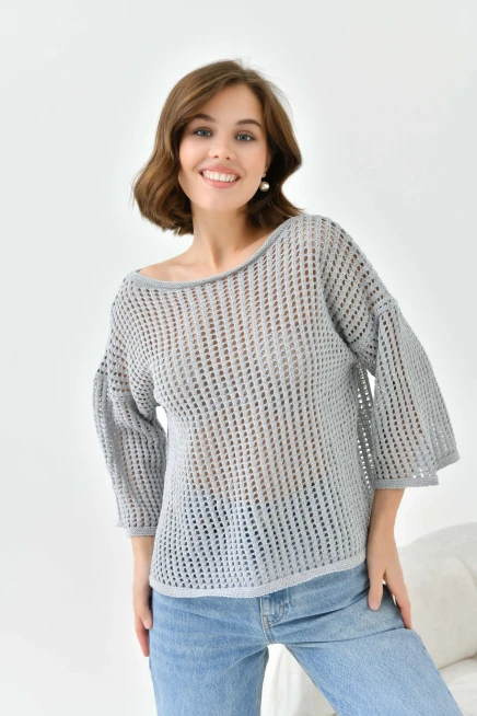 Kadın Kayık Yaka Örgü Detay Oversize Triko Kazak